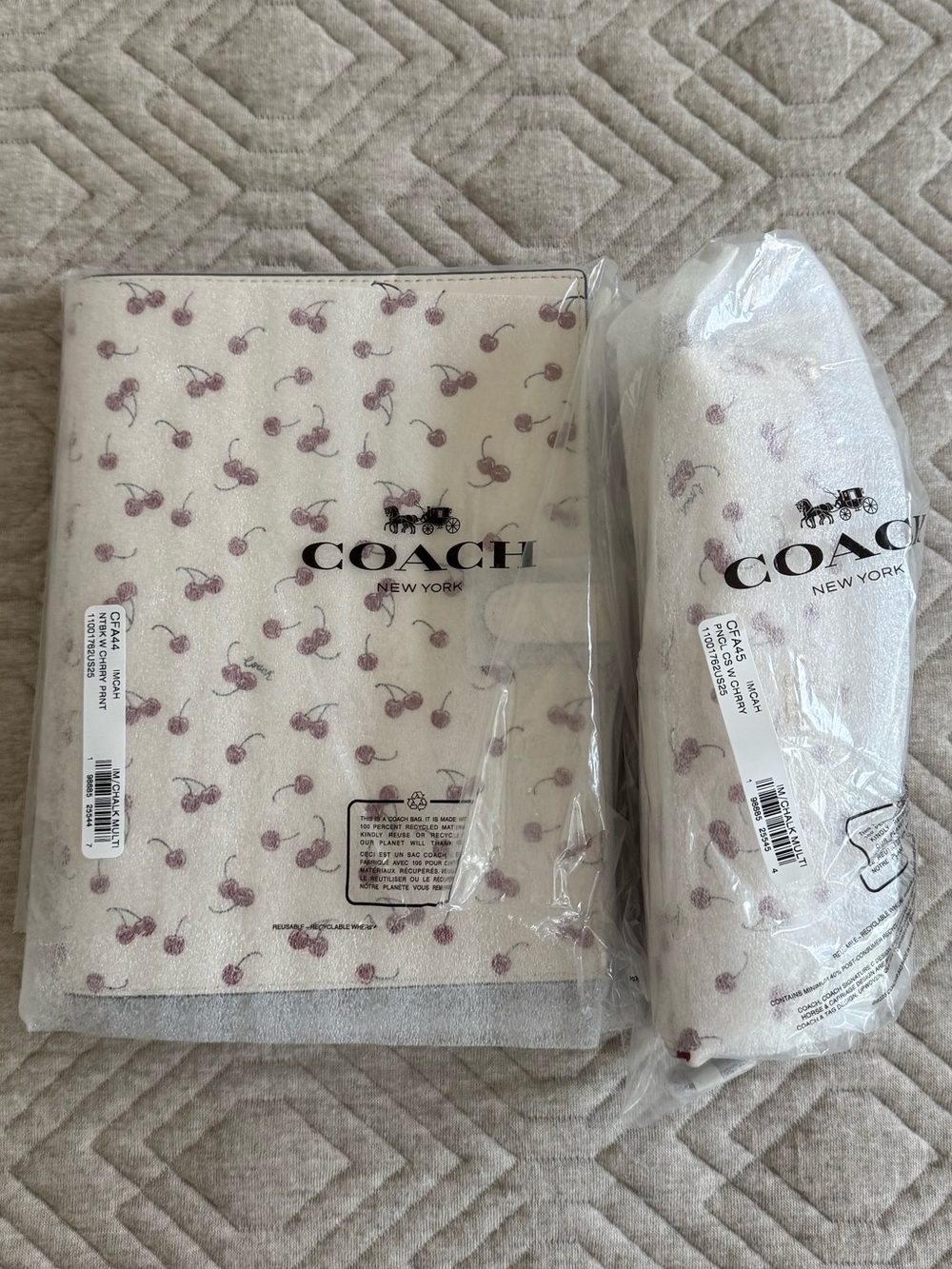 COACH Cherry Print Cream Leather Notebook and Pencil Case